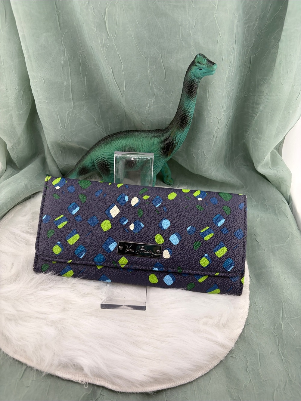 Vera Bradley Navy Wallet with Blue, Green and White Abstract Spots